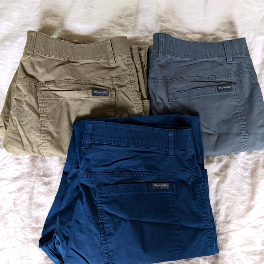 Columbia Men's Pants Regular Fit Bundle Colors Grey, Beige, Blue Size 36x30